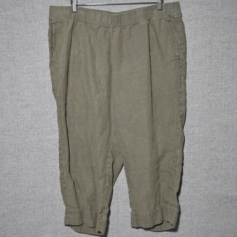 Pure Jill Linen Cropped Pants Women XL Petite Olive Green Relaxed Tapered